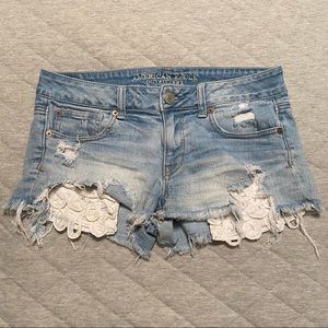 American Eagle Outfitters Light Blue Distressed Jean Shorts